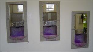 Dye-covered hand wash basins at Montpelier Garden gent