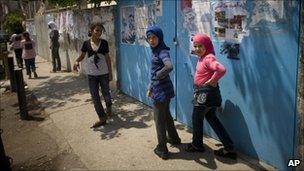 Palestinian girls in the refugee camp of Ein el-Hilweh near the city of Sidon