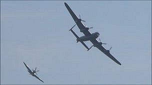 Lancaster and Seafire in Guernsey's Battle of Britain air display in 2004