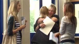 Students receiving their A level results