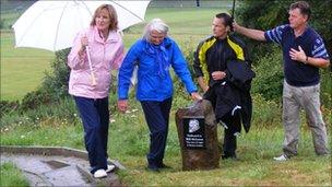 (from left to right) Linda Lawson, Bette McLaren, Roddy McIntyre (captain, Hawick Golf Club) and ex-Scotland rugby star Alan Lawson.