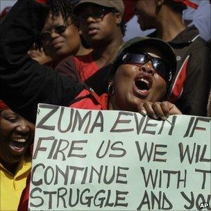 Striking South African workers protest in Soweto