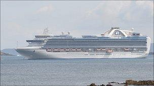 Crown Princess cruise liner anchored off Guernsey
