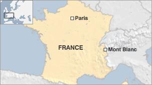 Map of France showing location of Mont Blanc