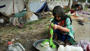 An elderly woman who was displaced by the floods in Nowshera