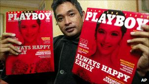 Erwin Arnada with first Indonesian edition of Playboy April 2006