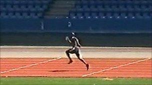 Image shows Matthew Thomas training at Croydon Athletics Track