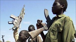 Archive photo of SPLA child soldiers being demobilised in 2001