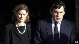 Gordon Brown and his wife Sarah at Donald Dewar's funeral