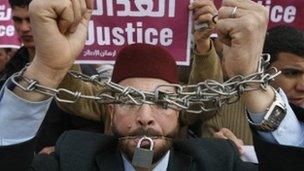 Muslim Brotherhood protest in Cairo against trial of members, Feb 2008