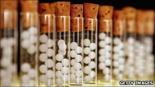 Vials containing pills for homeopathic remedies