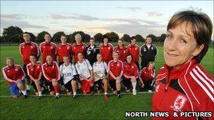 Middlesbrough Ladies football team with manager Marrie Wieczorek at the front