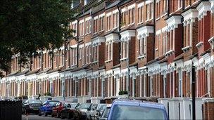 Row of terraced houses in Belsize Park, north-west London