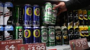 Lager and cider on sale
