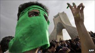 Opposition supporter during a rally in Tehran, 15 June 2009