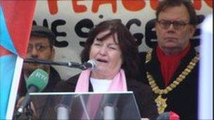 Mairead Maguire at a peace rally in Belfast