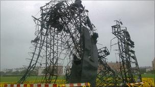 Burned down dinosaur model