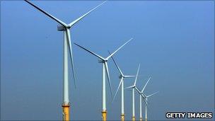 Wind farm turbines in Liverpool