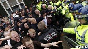English Defence League demonstrators clash with police