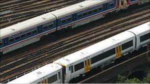 Trains on Network Rail tracks