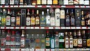 Alcohol on shelves