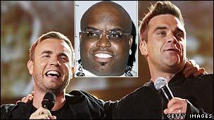 Gary Barlow and Robbie Williams with Cee Lo Green (inset)