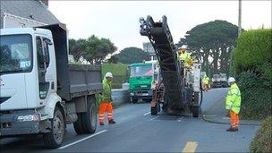 Resurfacing work on Forest Road in Guernsey