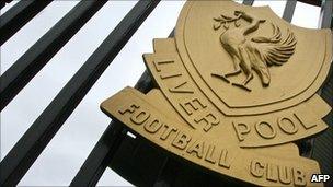 Liverpool crest on a gate at the club's Anfield ground