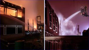 The fire at Wilkinson Primary School (L) and the RSA Academy (R)