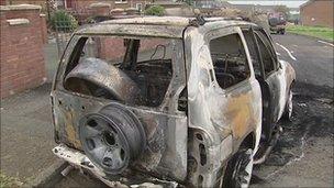 Burnt-out car in Ballyclare