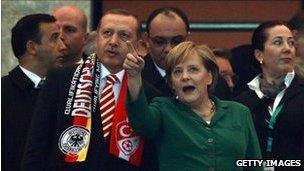 Turkish PM Recep Tayyip Erdogan and German Chancellor Angela Merkel