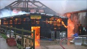 Farm shop on fire