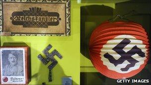 Swastikas on display