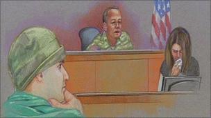 A courtroom sketch from Fort Hood