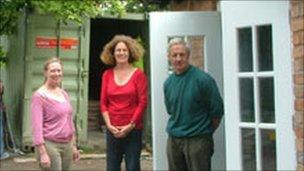 Villagers Kirsty Healy, Mary Peirson and Rod Scott outside the Barford shop