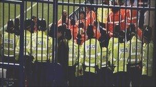 Line of police officers at match