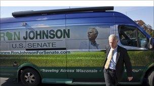 Wisconsin Republican senatorial candidate Ron Johnson arriving at a speaking engagement