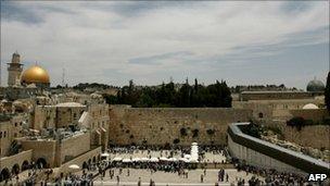 Western Wall plaza and the Al-Aqsa mosque compound (background) in Jerusalem's old city