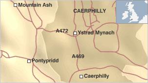Map showing A472 at Ystrad Mynach