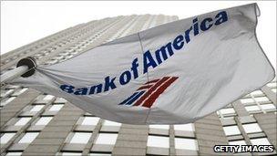 Bank of America flag and building