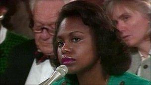 Anita Hill during Clarence Thomas confirmation hearing in 1991 (file photo)