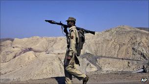 A Pakistani paramilitary soldier in Waziristan