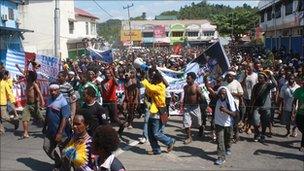 Protesters in Papua demand a referendum on self-determination on 8 July 2010