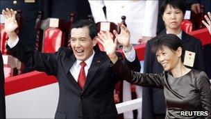 Taiwan President Ma Ying-jeou (L) and his wife Christine Chow Mei-ching during National Day celebrations in Taipei on 10 October 2010