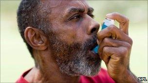 Man using an inhaler