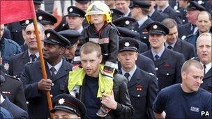 Firefighters protested through the streets of London in September