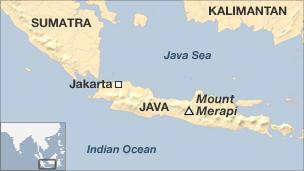 Map showing location of Mount Merapi volcano