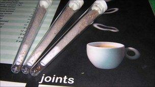 A menu of joints available in a Dutch coffee shop