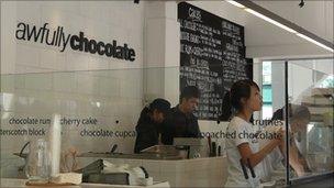 The interior of an Awfully Chocolate shop in Singapore