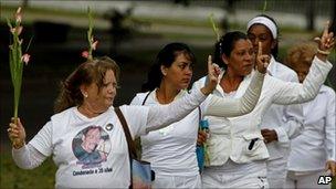 Members of the Cuban dissident group the Ladies in White protesting in Havana, 6 November 2010